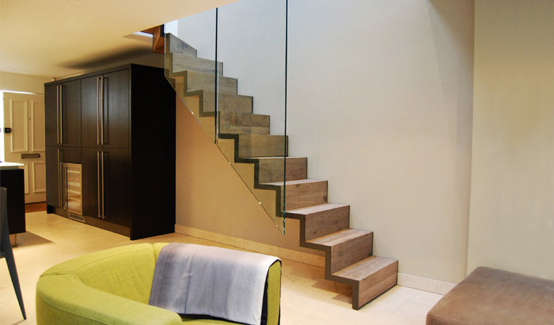 Stairs Wood-Clad Slim-Cut Stringer_ Kinnerton Place, Knightsbridge, London