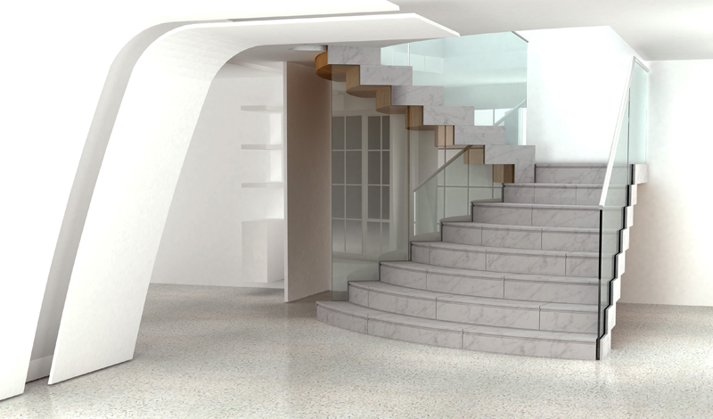 “Monolithic sculptural staircase”