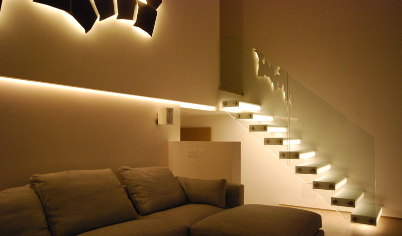 Cantilevered Glass Box Treads Concealed Light_Private Penthouse, Soho London