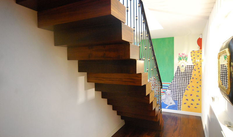 Cantilever Stairs Stacked Wood Block Effect_Jonathan Clark Architects_Seymour Walk